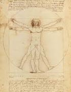 On voit un dessin de Léonard de Vinci qui symbolise l'humanisme.