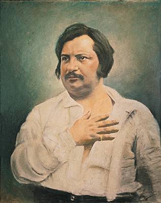 On voit Honoré de Balzac la main sur la poitrine et tourné de trois-quart.