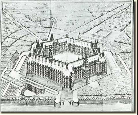 On voit l'abbaye de thélème sur un croquis d'architecture.